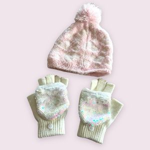fingerless glove mittens and hat set